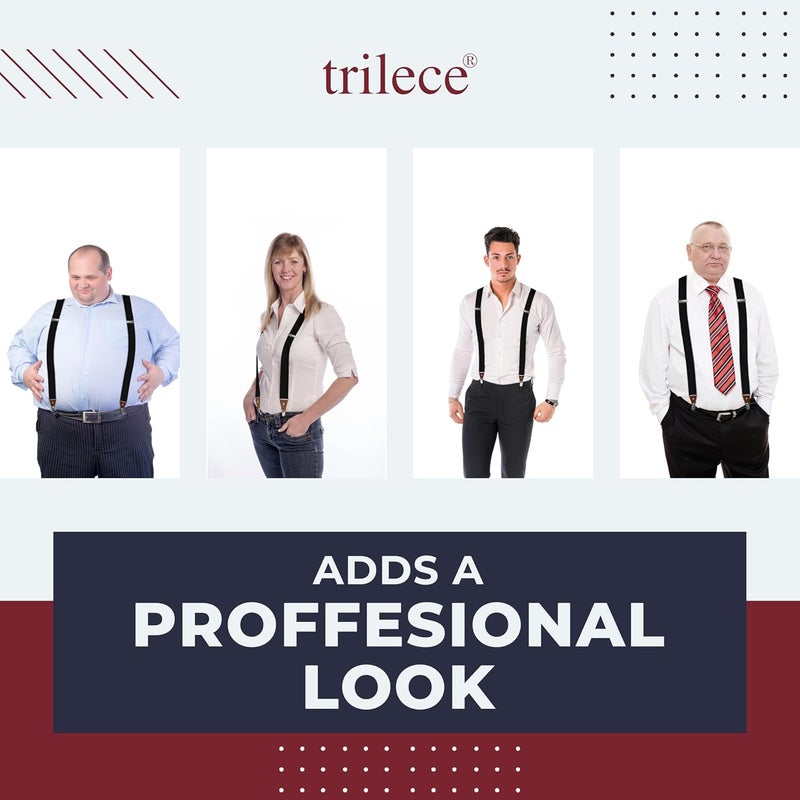 Trilece Mens Suspenders Solid Straight Clip Adjustable Y Back Costume Wedding Prom Tuxedo Dress Suspenders - Image 5